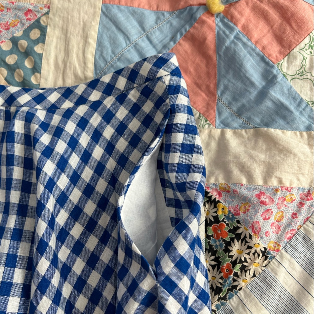 J Crew Blue & White Gingham Linen Skater Skirt - Picture 4 of 11